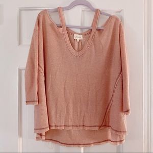 Anthropologie Knit Cold Shoulder Sweater, Size XS, Peachy Pink